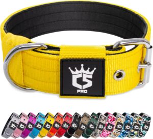 Collar táctico ajustable para perro con broche de metal resistente, ancho de 3,8 cm, cómodo y duradero para perros medianos y grandes, color amarillo, ideal para paseos y entrenamiento diario.