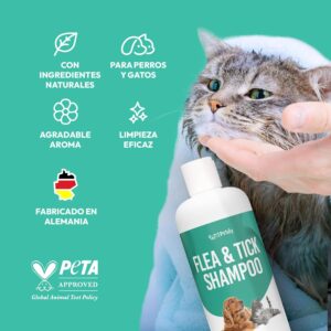 Champú antipulgas natural para perros y gatos con aceite de árbol del té