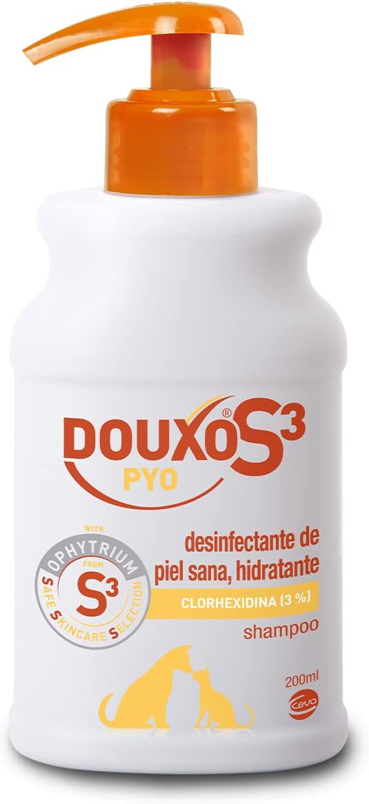 Champú DOUXO S3 Pyo para perros y gatos 200 ml, higiene e hidratación con fragancia hipoalergénica para piel sensible