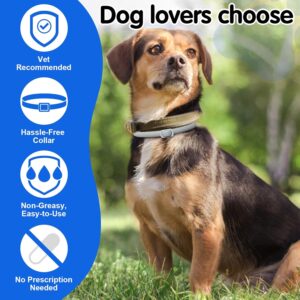 Detalle del cierre ajustable de collar antipulgas impermeable para adaptarse al cuello de perros medianos y cachorros.