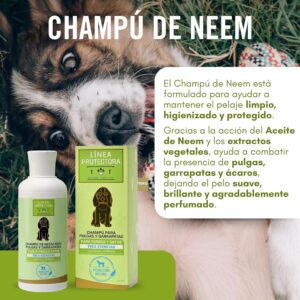 Champú antiparasitario con aceite de neem para perros y gatos control de pulgas y garrapatas