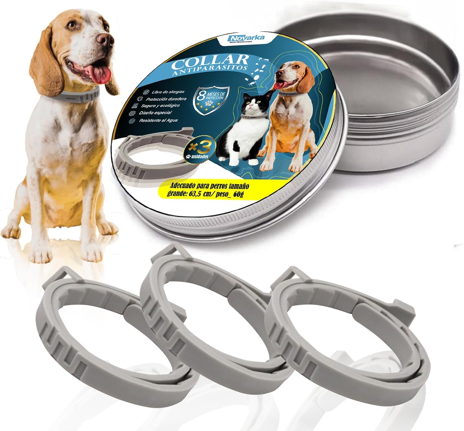 Collar antiparasitario para perros contra pulgas, garrapatas y mosquitos protección duradera NOVARKA