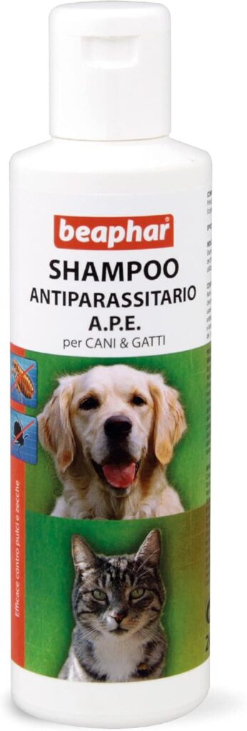 Envase de champú Beaphar A.P.E. 200 ml para perros y gatos, higiene y protección antiparasitaria