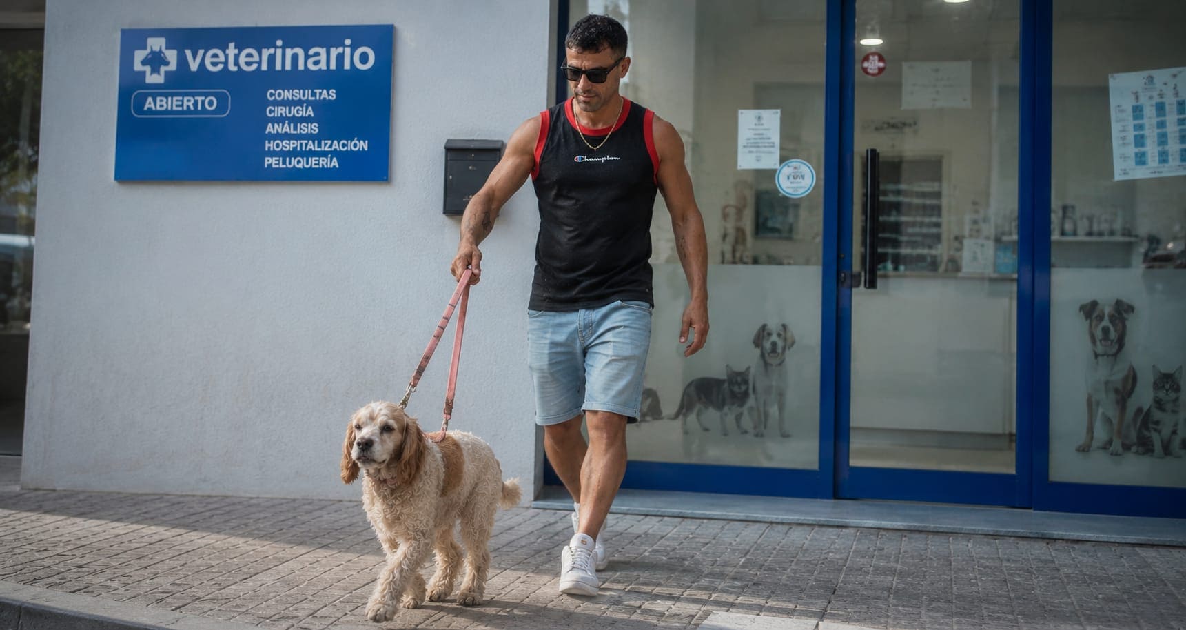 Ginebra saliendo del veterinario tras el hallazgo de tumores mamarios en perro